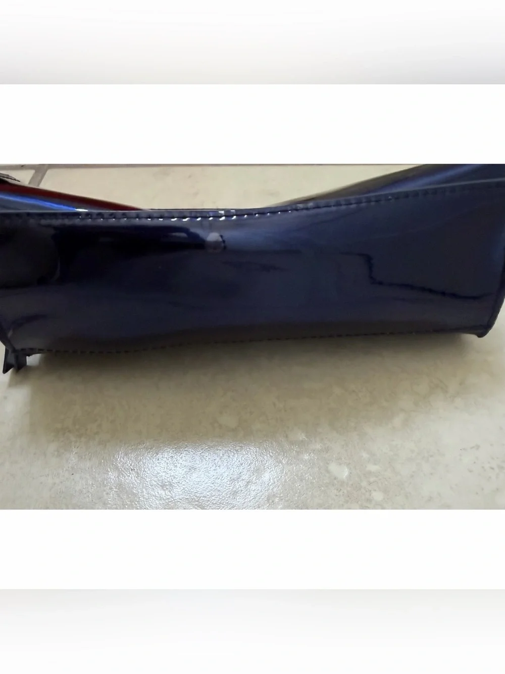 Patent Leather Navy Clutch Bag with Gold Accent
